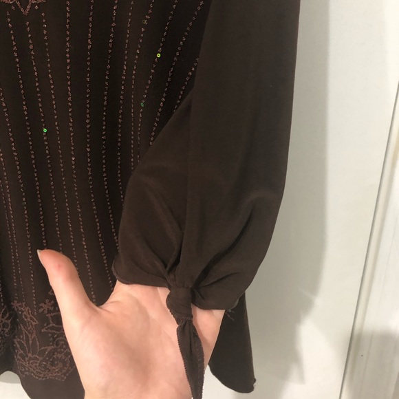 Beaded Sequin Brown Flowy Blouse First Choice M - Picture 4 of 7